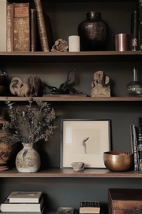 gorgeous trinket shelf with greenery