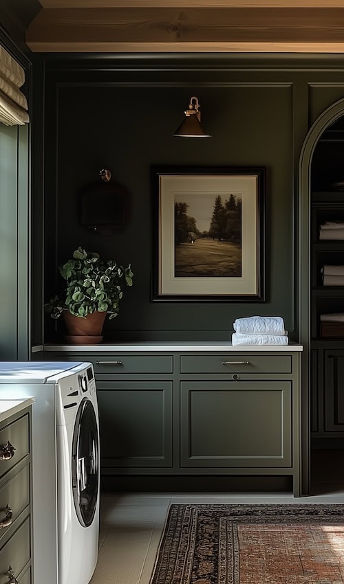 green laundry room decor