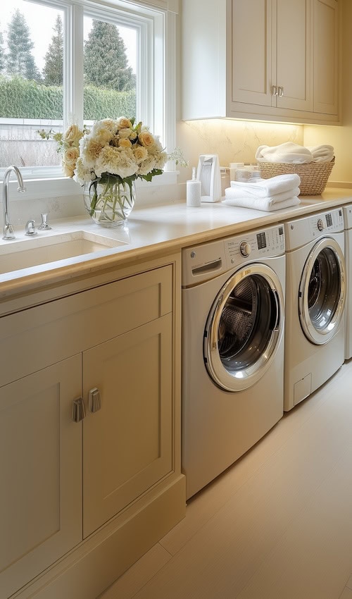 laundry room decor with fresh flowers