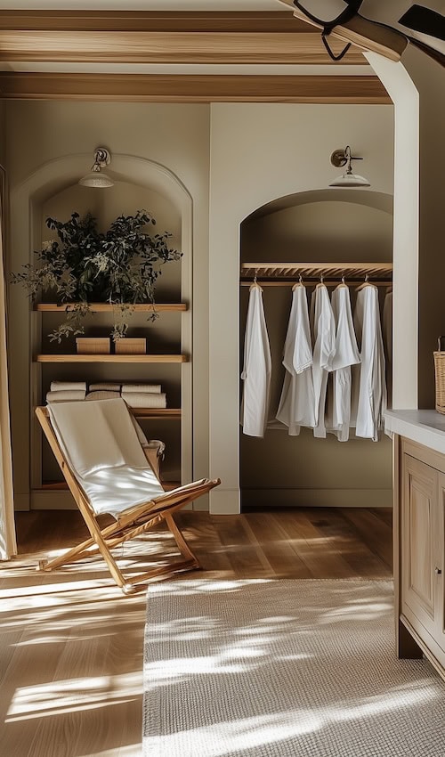 stylish drying rack in laundry room layout