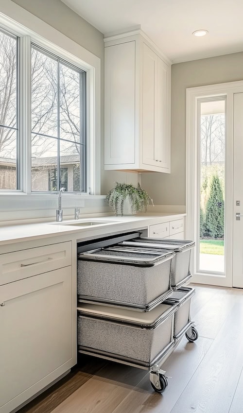 using rolling carts as laundry room storage