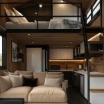 interior of luxury tiny homes - modern tiny home with loft bed