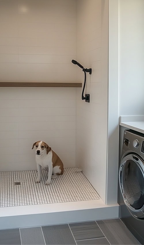 pet washing station added to laundry room renovation