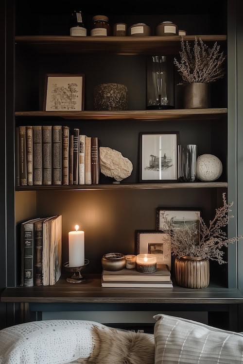 shelf decor ideas using symmetry