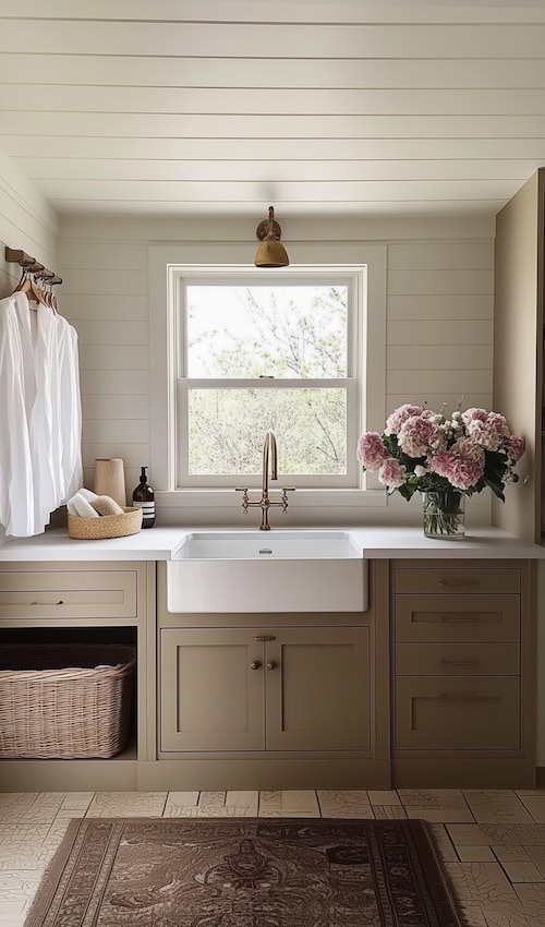 stylish laundry room on sunny day