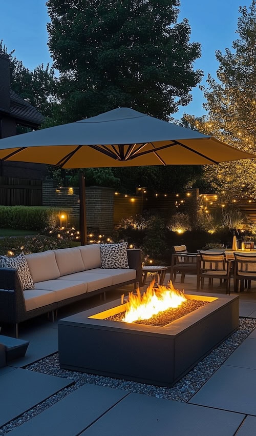 Backyard Kitchen and dining area at night