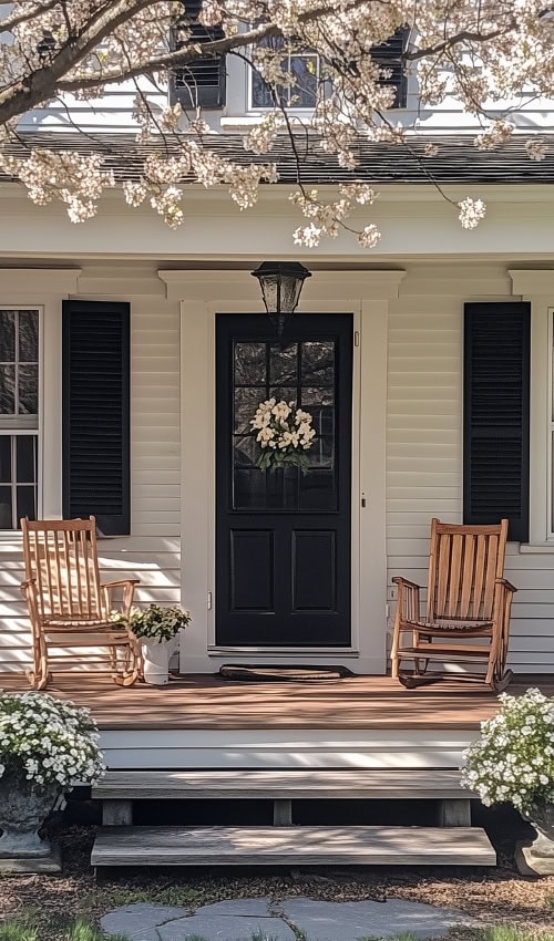 spring wreath Spring Front Porch Decor black front door