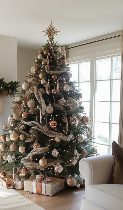 elegant christmas trees in a cottagecore living room