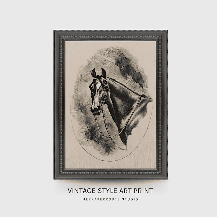 horse portrait_vintage wall art illustration