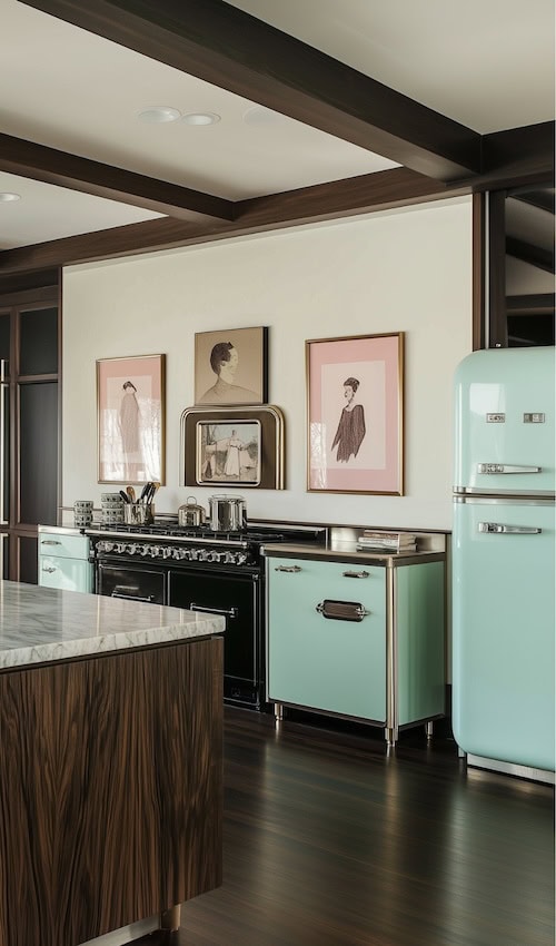 beautiful kitschy kitchen retro blue appliances