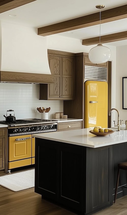 modern luxury kitchen with retro appliances 50s fridge