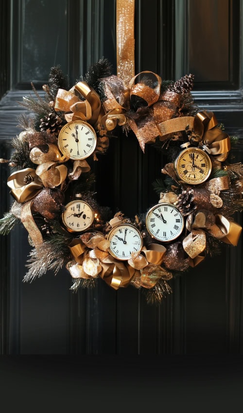 DIY new year wreath with clocks