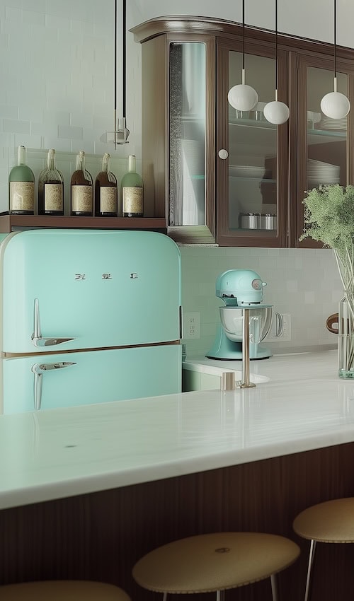 retro fun kitchen makeover gets mint green vintage fridge