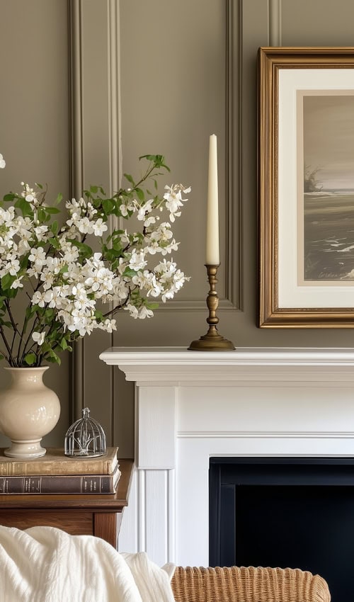 large frame is a base on Spring mantel