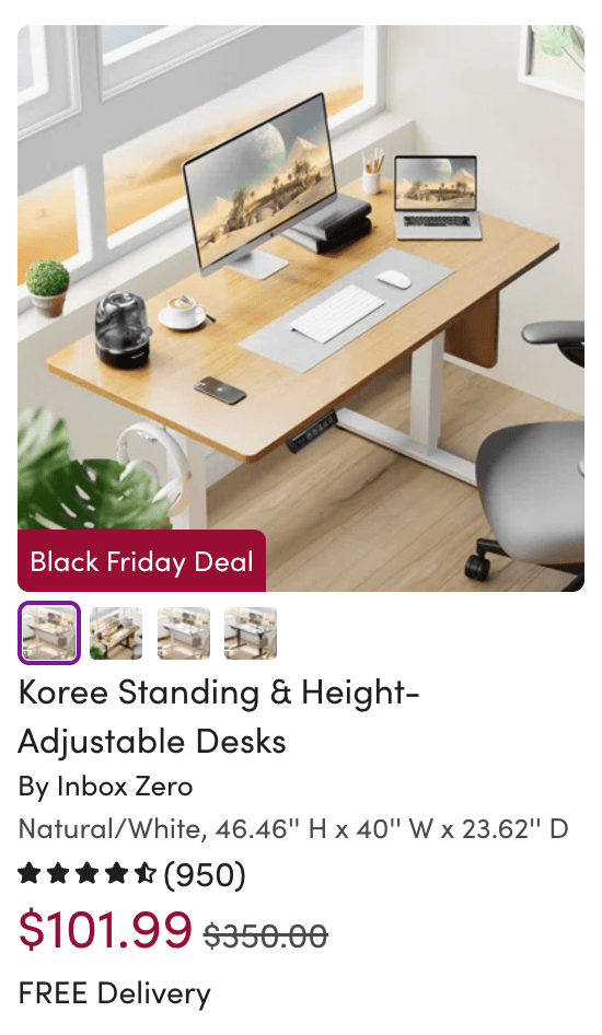 wayfair black friday sale standing desks 60% off