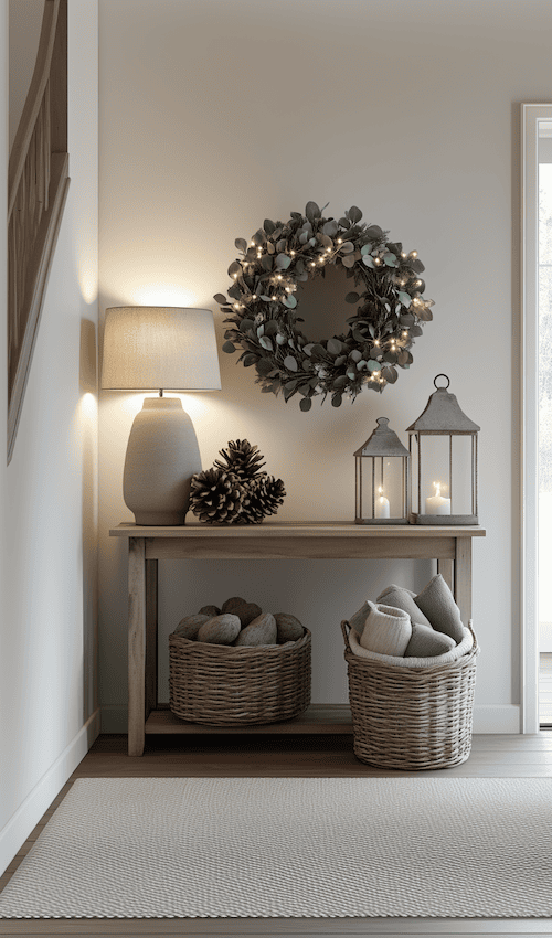 entreyway in home transitioning foyer decor from Christmas to new year winter decor ideas