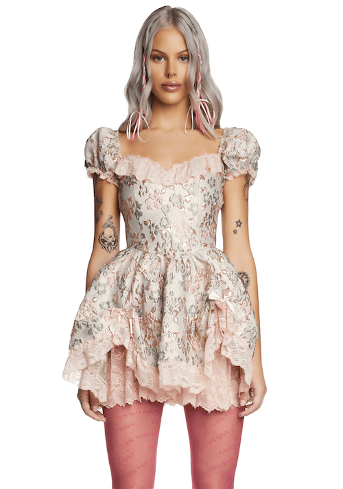 pretty brocade mini dress girly baroque dress to wear to tea party galentines day party