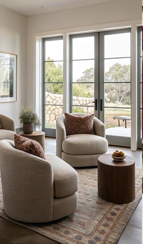 seating area in a cozy earthy bedroom design