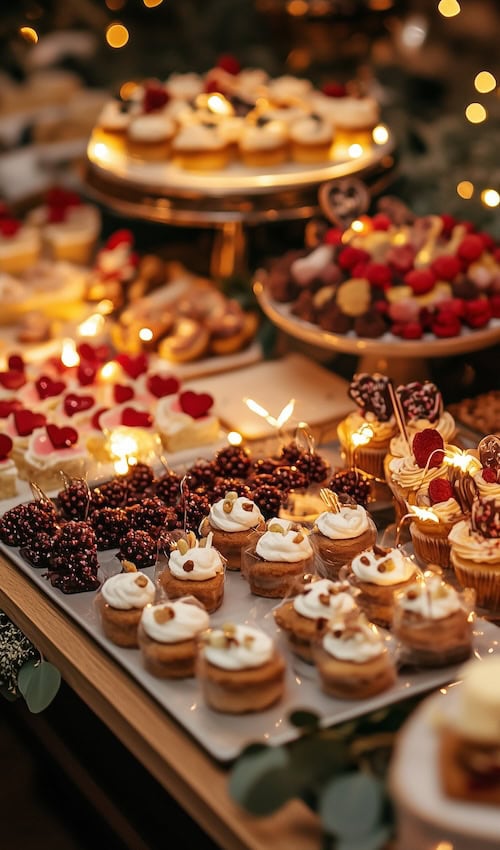 cute heart-shaped desserts at a galentines party