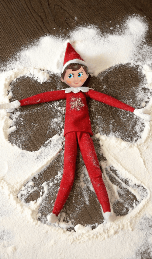 example of easy elf on the shelf ideas - flour snow angels