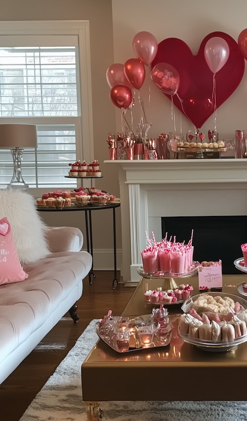 heart shaped galentines party decor