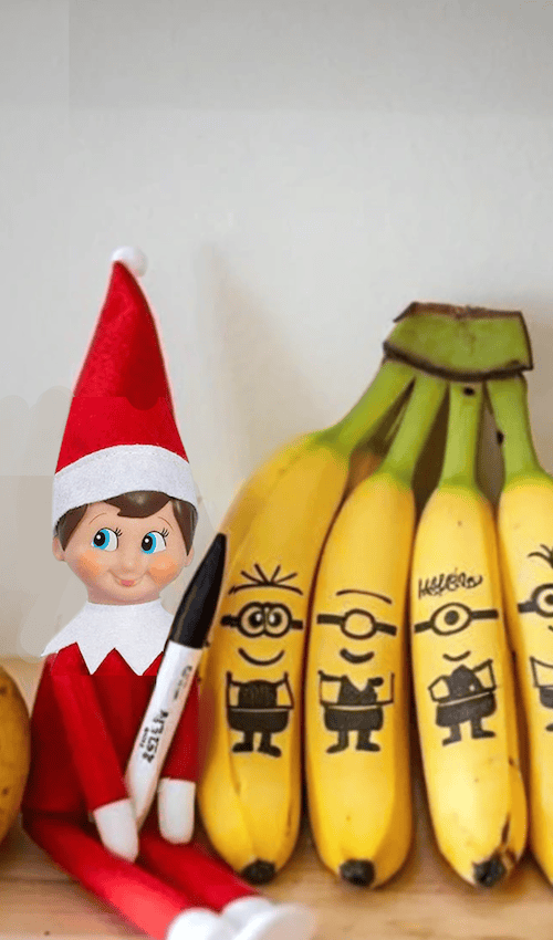 lazy elf on the shelf ideas - draw on fruit