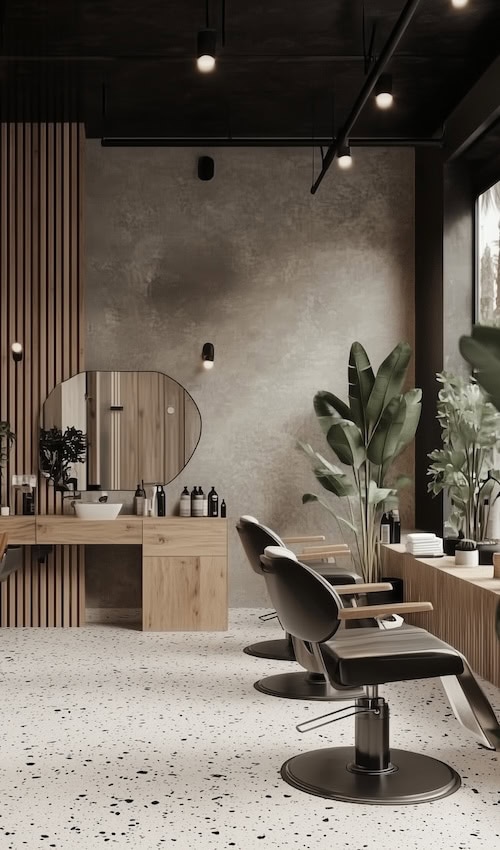 modern beauty salon interior calm color pallet