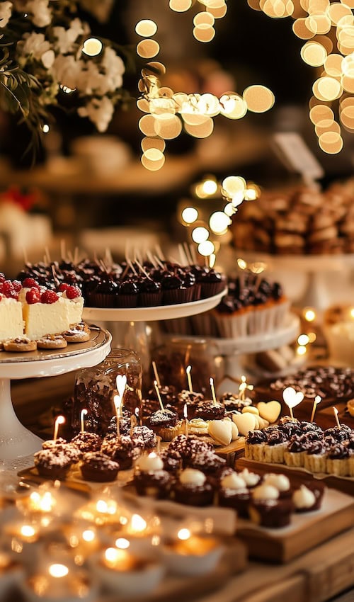 table filled with delicious vanlentines style treats at galentines day party