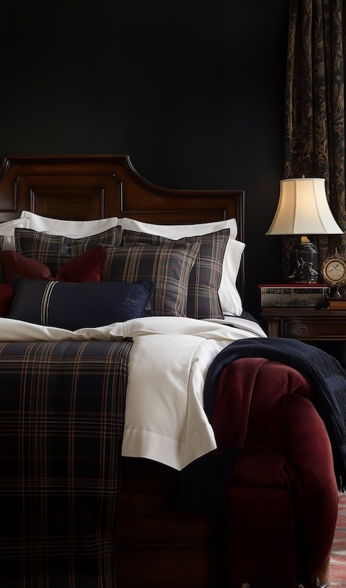 layers of ralph lauren interiors  - dark ralph lauren tartan bedding