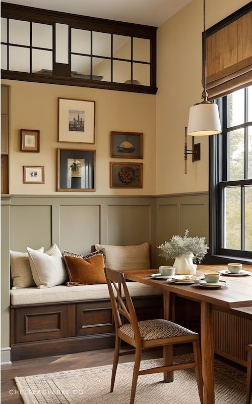 old world style dining area with built in window seat