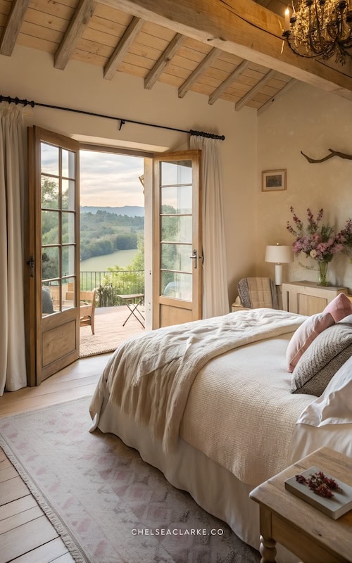 vintage farmhouse bedroom in old world home