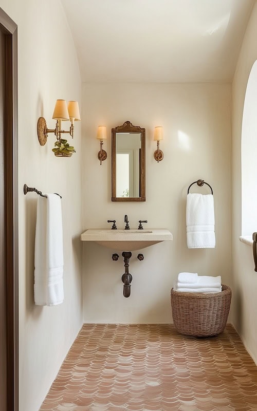 wrought iron lighting in spanish bathroom hacienda style