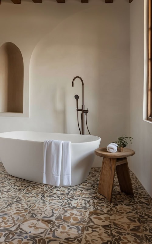 spanish modern bathroom with standing tub