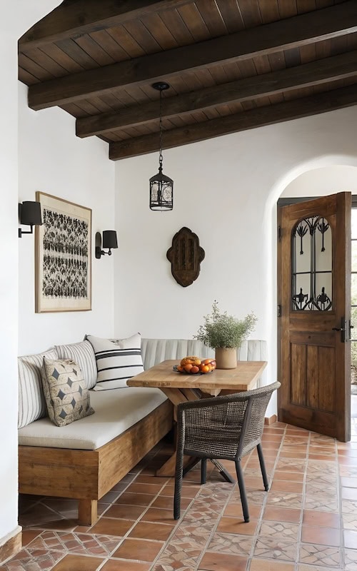 limewash wall texture in spanish revival home