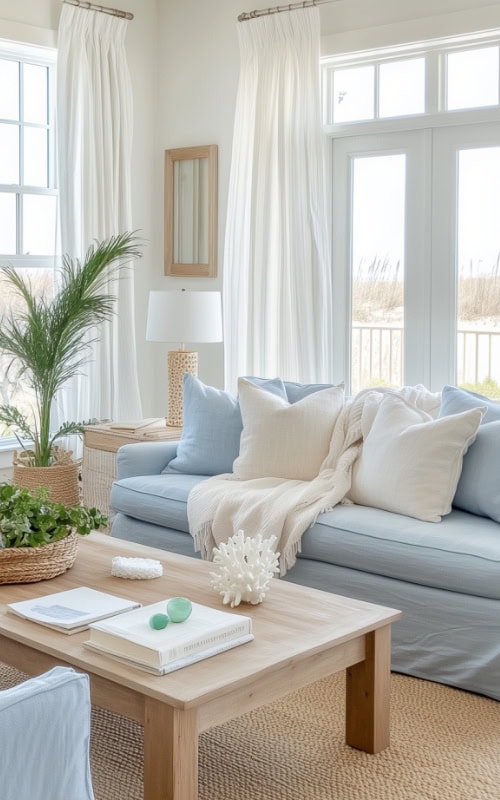 coastal gradndaughter living room, blue sofa Summer-In-The-Hamptons-Aesthetic