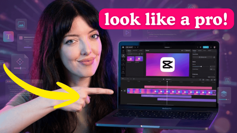 chelsea points to laptop and teaches capcut tutorial how to zoom in and out using CapCut