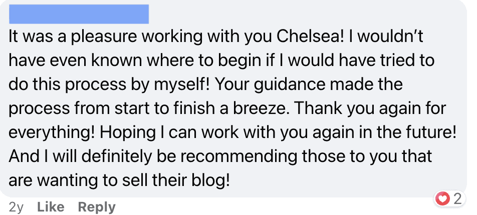 selling my blog with chelsea clarke terstimonials