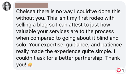 selling my blog with chelsea clarke terstimonials